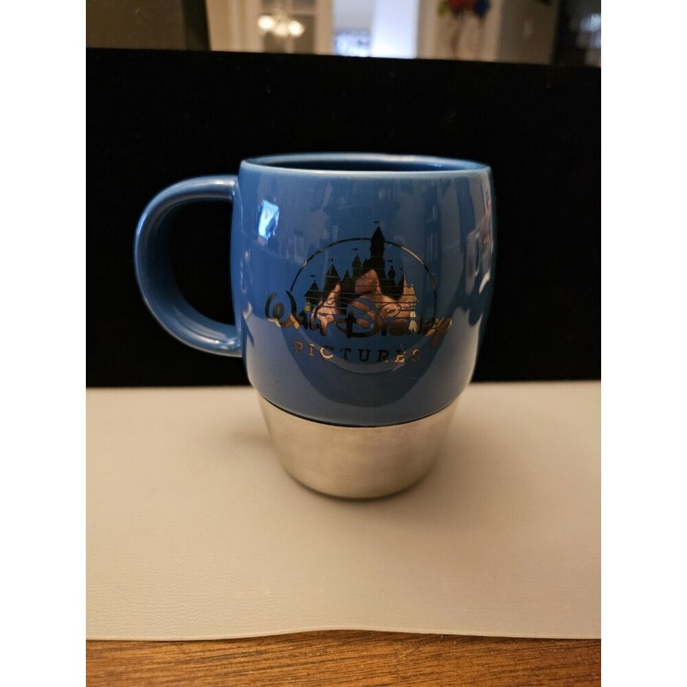 RARE Walt Disney Pictures Coffee Mug Travel Tumbler Blue & Silver